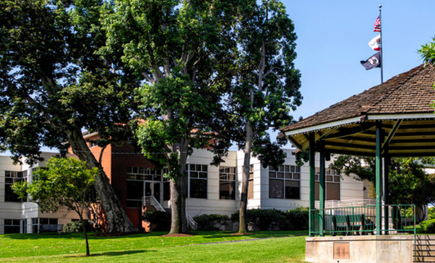 Library and gazebo in park