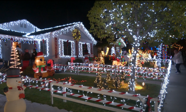 House on Candy Cane Lane covered in holiday lights