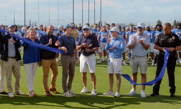 City Counci with L.A. Chargers ribbon cutting on the field of The Bolt