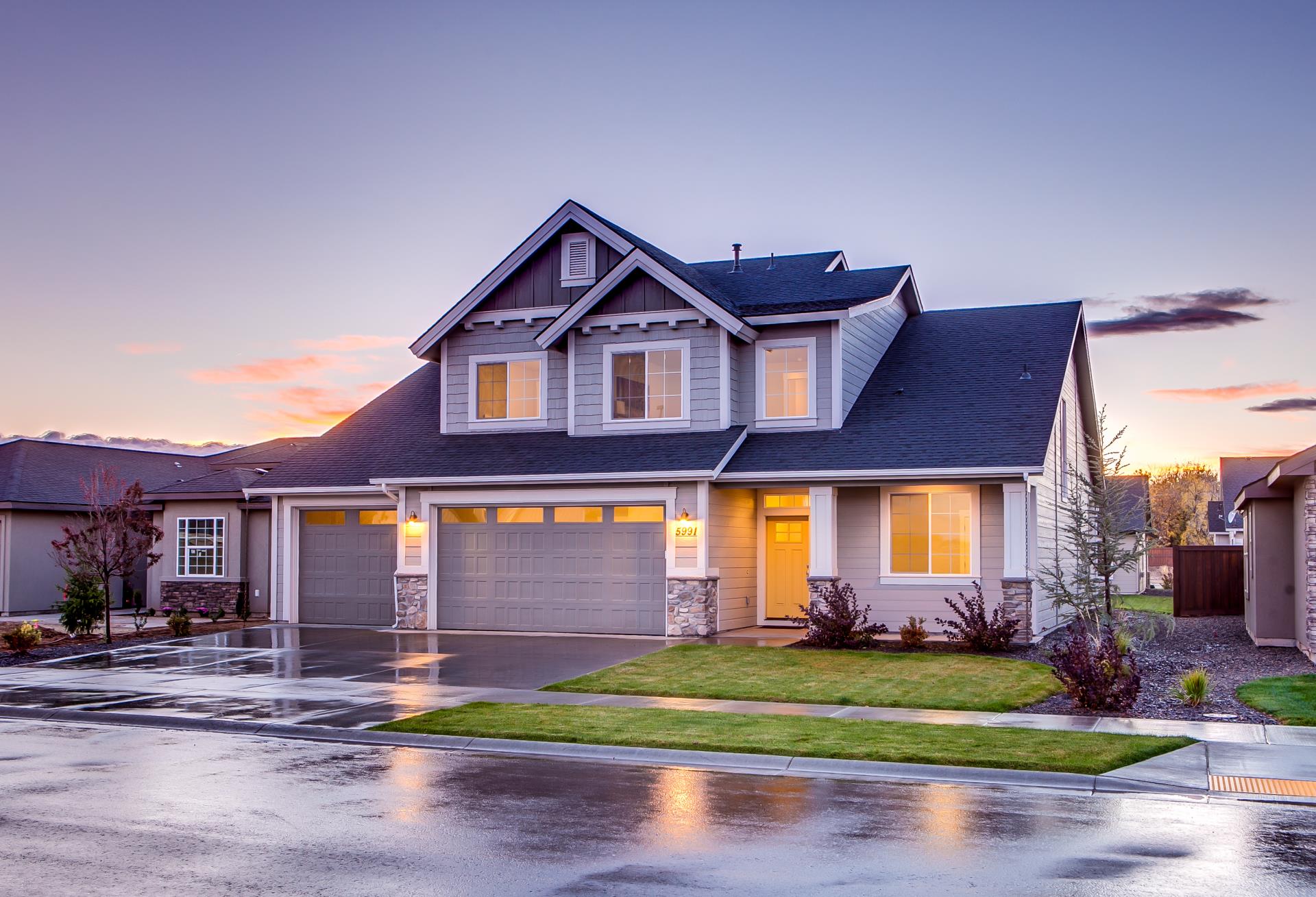 Residential Photo Blue and Gray Concrete House With Attic during Twilight